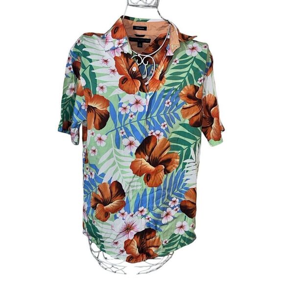 Very nice Tommy Hilfiger Bright Hawaiian Mens Floral Short Sleeve Button Up Shir - Picture 2 of 9